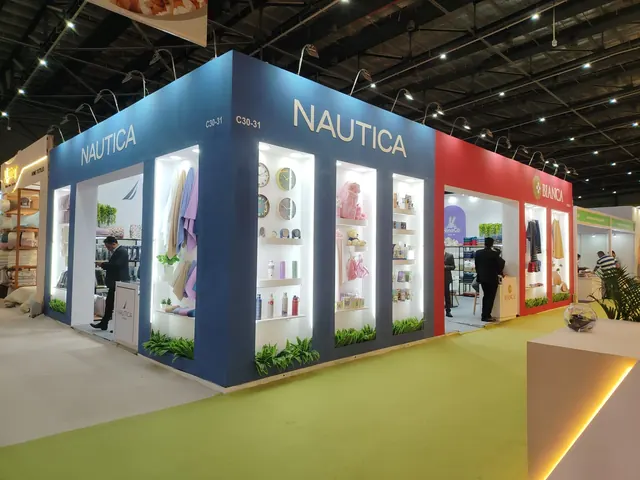 Nautica and Bianca home textile exhibition booth with lit display niches